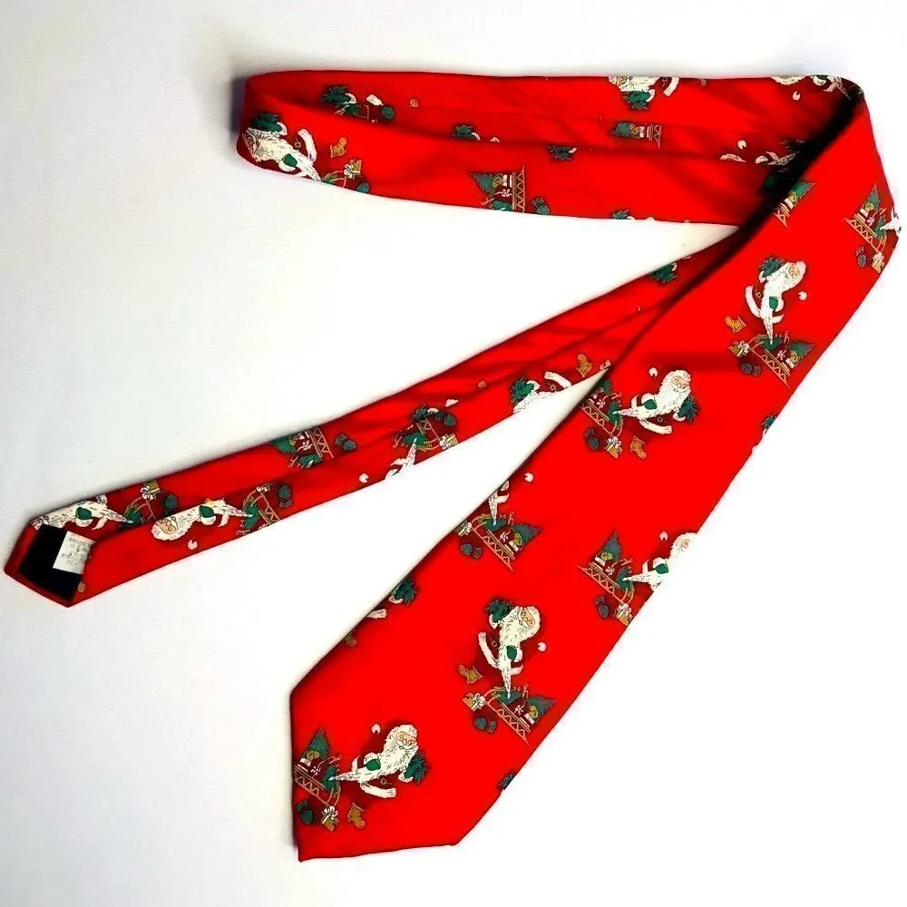 WEMBLEY🎅🏻Pure Silk Red Santa Claus Christmas Tie